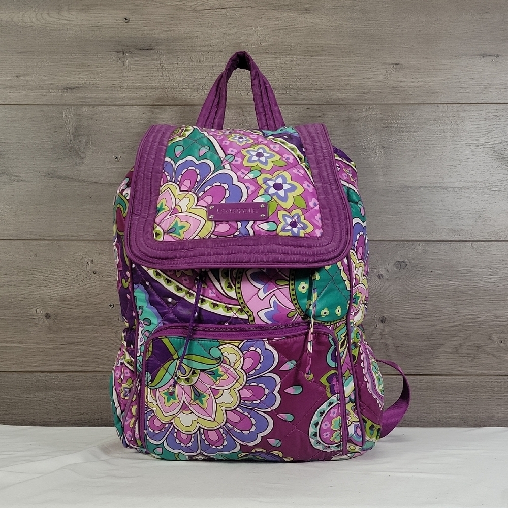 Vera Bradley Heather Purple Paisley Floral Quilted Nylon Backpack - Picture 1 of 12